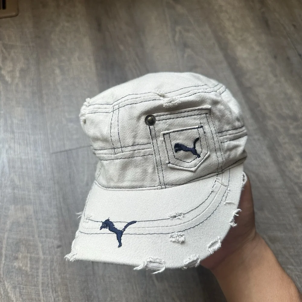 Puma Vintage Distressed Military Cadet Cap Hat 1/1 Y2K 90s Mens One Size Rare